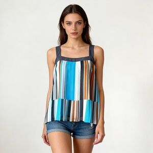 LOFT | Striped Accordion Pleated Tank Top Sz M